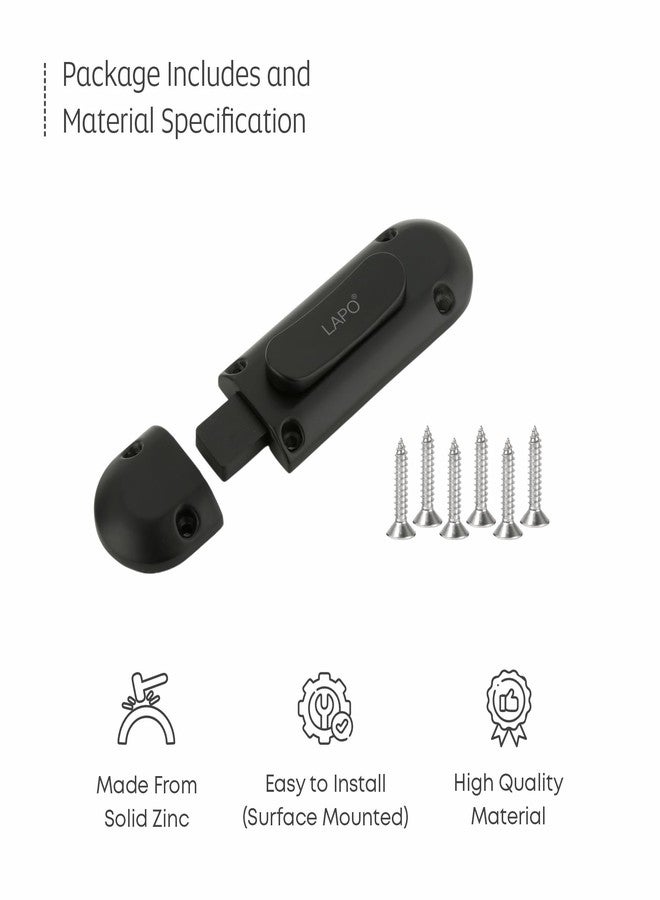 LAPO 1 Piece Latch Lock for Home, Door Latches for Bathroom, Chitkani Door Stopper, Baby Latch for Balcony, Bedroom, Storeroom (Material- Zinc, Black Finish, 3 Years Warrany)-YOT - Image 4